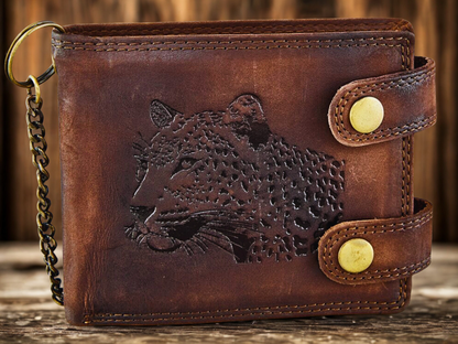 RFID blocking tiger embossed leather wallet for men