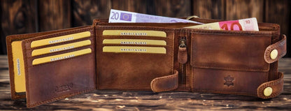 Men's tiger embossed leather wallet open with 9 card slots