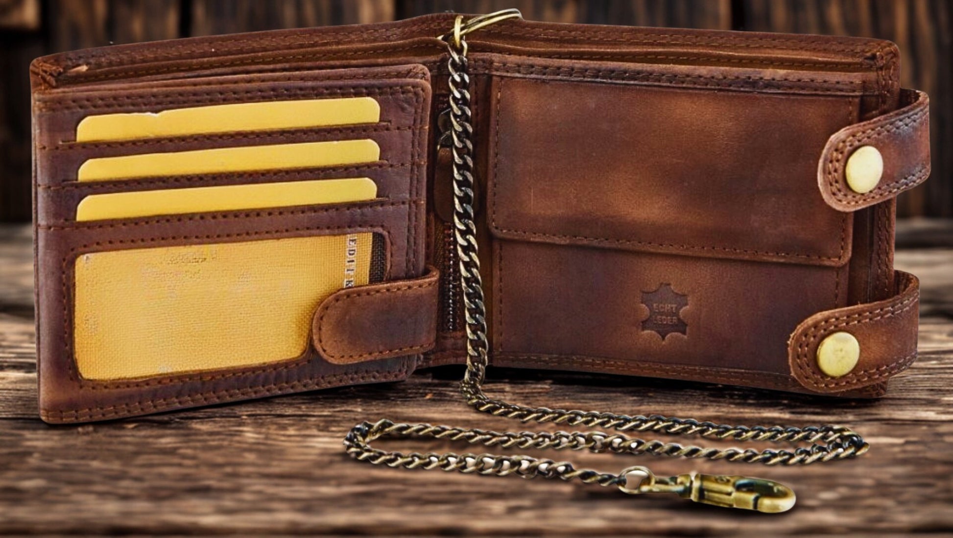 Handmade buffalo leather tiger wallet with 50cm biker chain