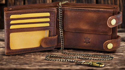 Handmade buffalo leather tiger wallet with 50cm biker chain