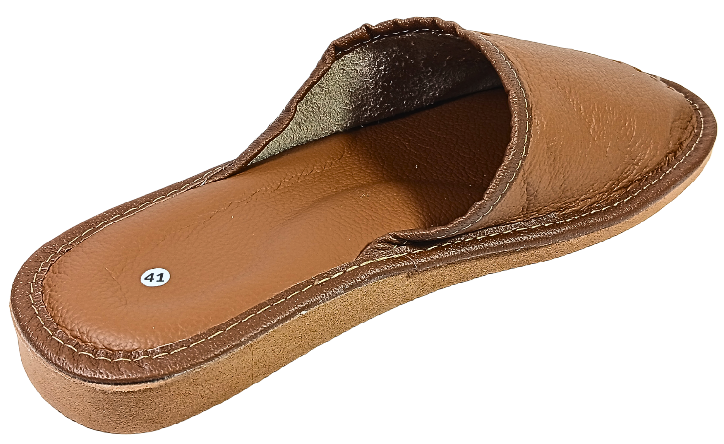 Brown leather house slippers for men — slip-on design, full-grain cow leather upper