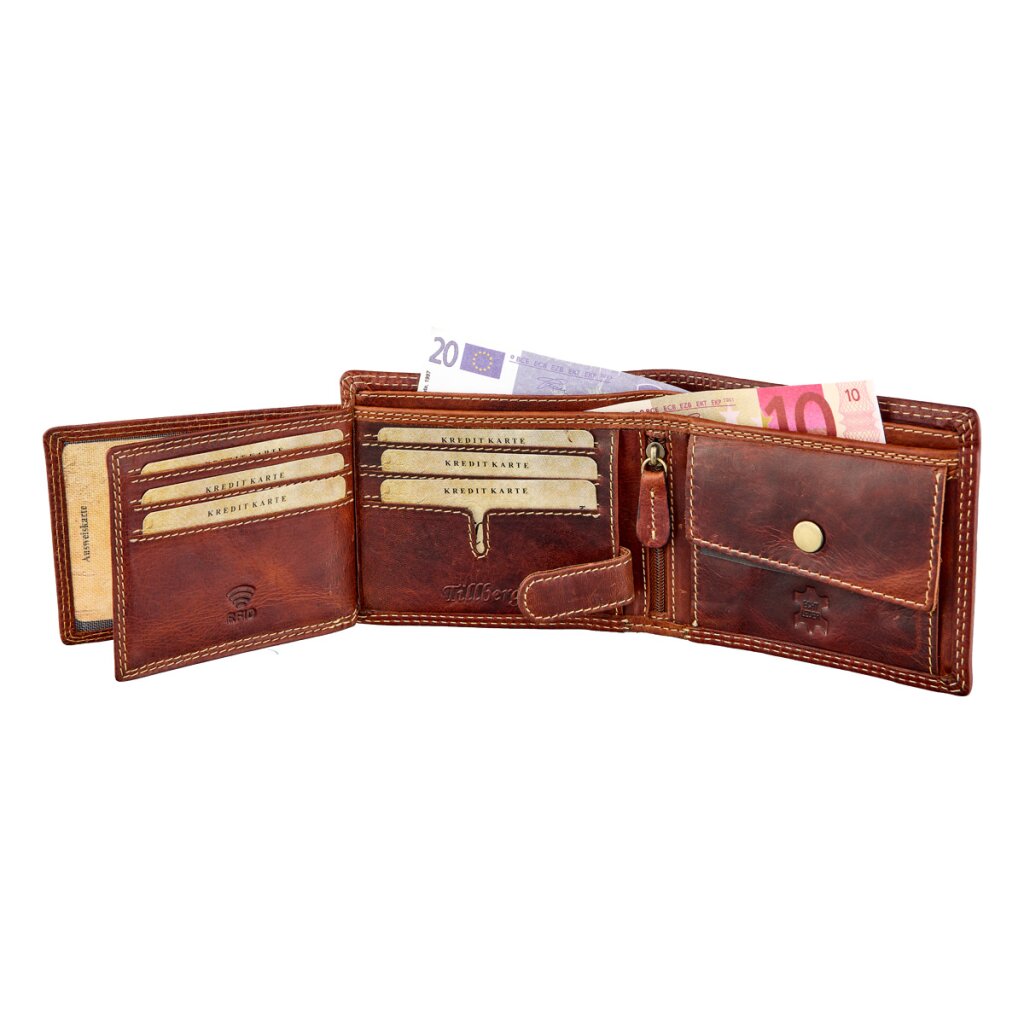 Men's leather bifold wallet RFID protection coin pouch personalized gift for him
