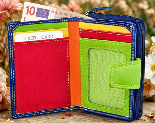 Women's zip-around leather wallet 10 card slots 2 ID windows RFID blocking Mother's Day gift | The Leather Gift Co