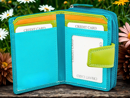 Personalized Nappa leather wallet women RFID protection flap zip closure birthday gift | The Leather Gift Co