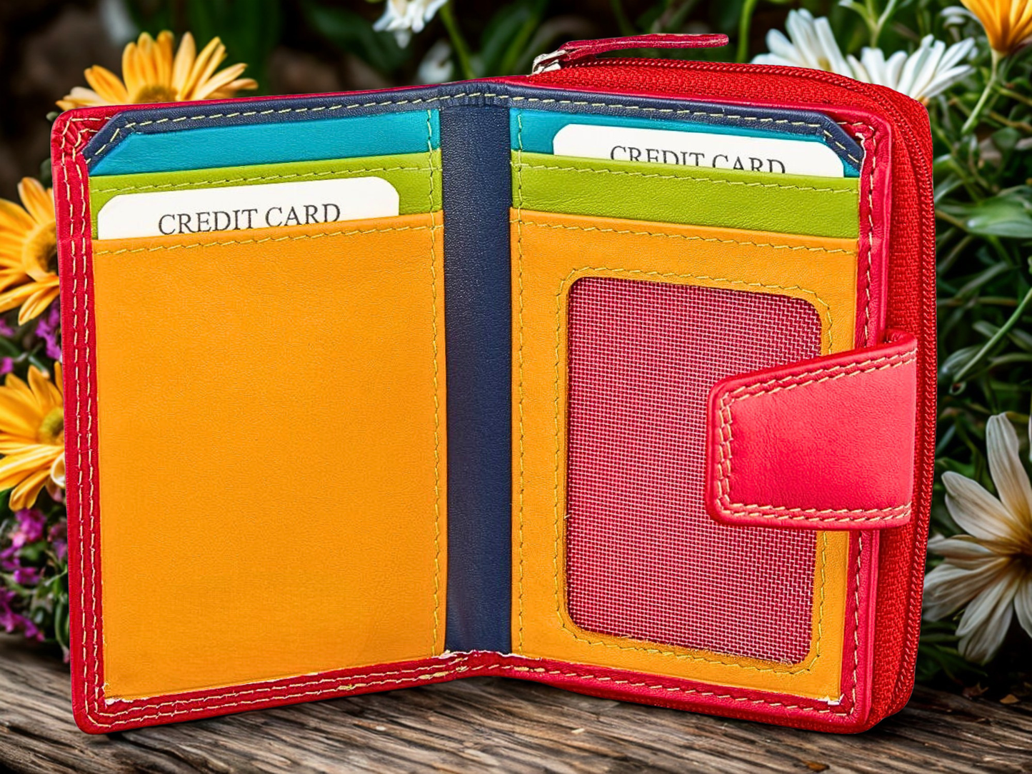 Women's leather zip wallet 2 internal zip pockets 2 banknote sections anniversary gift for her | The Leather Gift Co