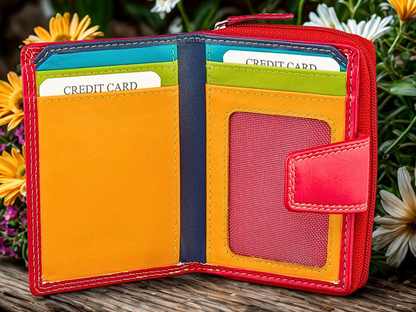 Women's leather zip wallet 2 internal zip pockets 2 banknote sections anniversary gift for her | The Leather Gift Co