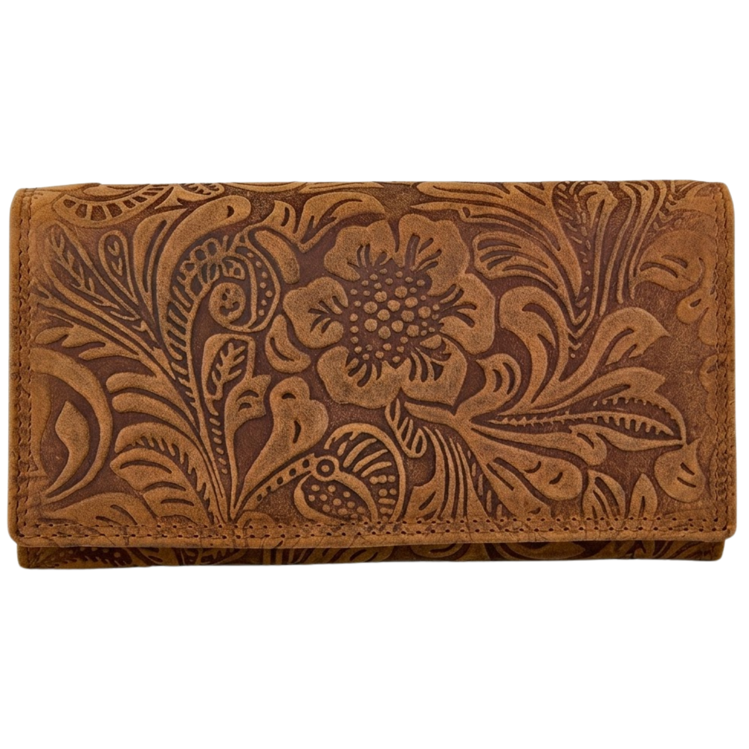 Women's leather phone clutch floral tooled RFID blocking Mother's Day gift | The Leather Gift Co