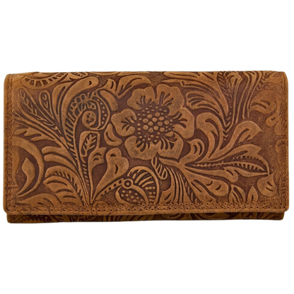 Women's leather phone clutch floral tooled RFID blocking Mother's Day gift | The Leather Gift Co
