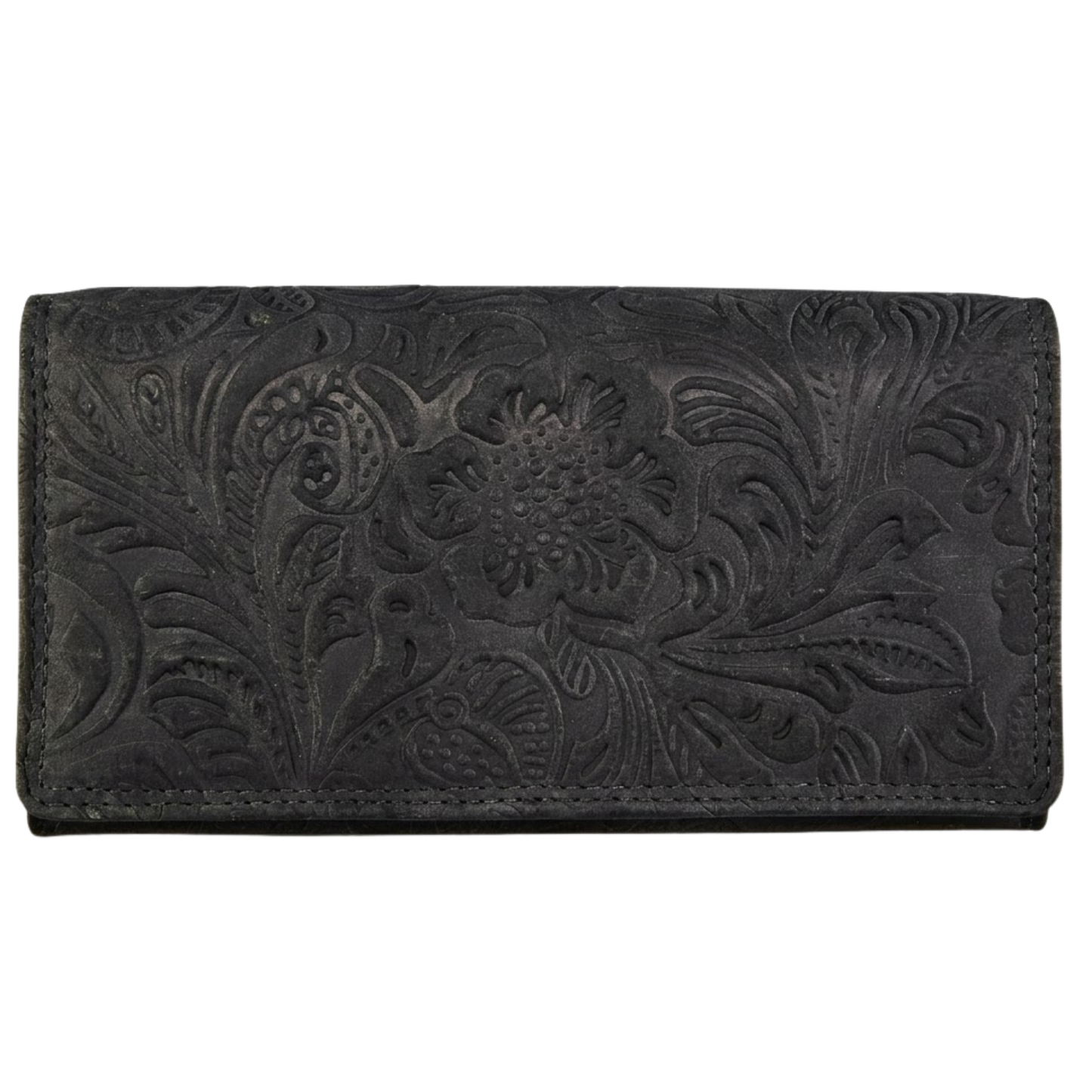 Women's tooled leather phone wallet RFID blocking 17.5x9.5cm birthday gift | The Leather Gift Co