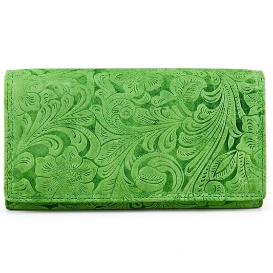 Handmade floral buffalo leather phone clutch wallet women RFID blocking tooled leather birthday gift | The Leather Gift Co
