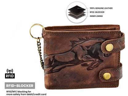 RFID protected leather biker wallet with zippered inner pocket