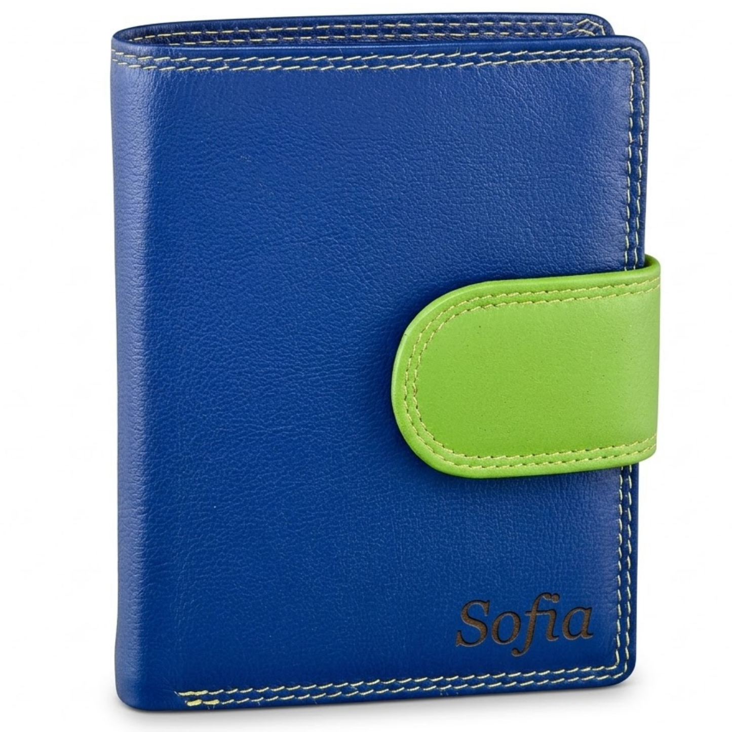 Women's multicolour leather trifold purse with RFID protection – front view