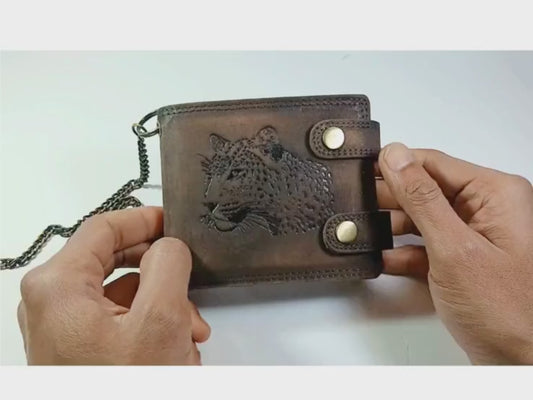 Personalised RFID Biker Chain Wallet for Men | Tiger Embossed Gift for Him