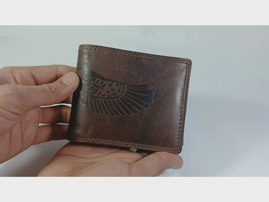 Eagle embossed bifold leather wallet for men – 11 card slots, personalised gift, handmade genuine leather, The Leather Gift Co