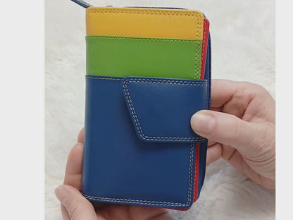 Multicolour RFID Nappa leather long purse for women – handmade zip-around clutch wallet in Red, Blue and Navy, The Leather Gift Co
