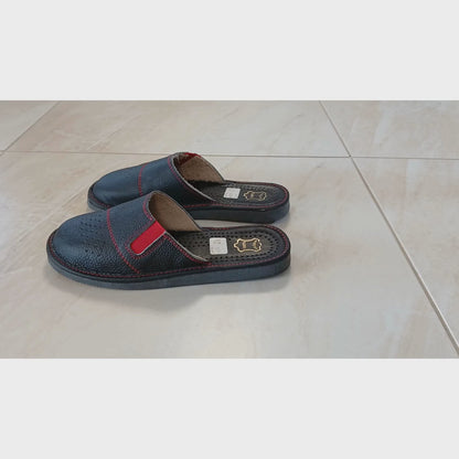 Full Grain Cowhide Backless Slip-On House Slippers for Men | Handcrafted Indoor Mules Poland
