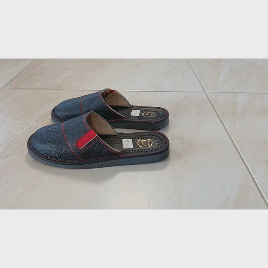 Full Grain Cowhide Backless Slip-On House Slippers for Men | Handcrafted Indoor Mules Poland