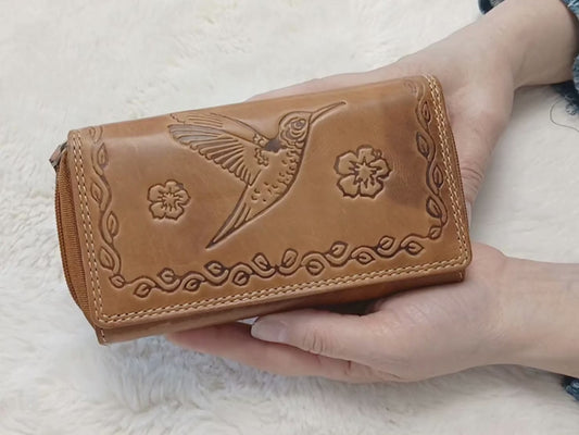 Personalised Buffalo leather butterfly wallet for women – RFID blocking zip-around clutch, handmade gift for her, The Leather Gift Co
