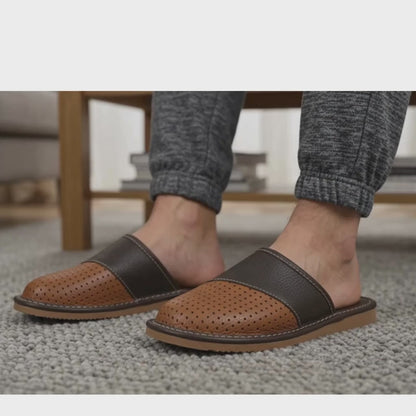 Handmade Leather Slippers Men — Black & Brown Clog