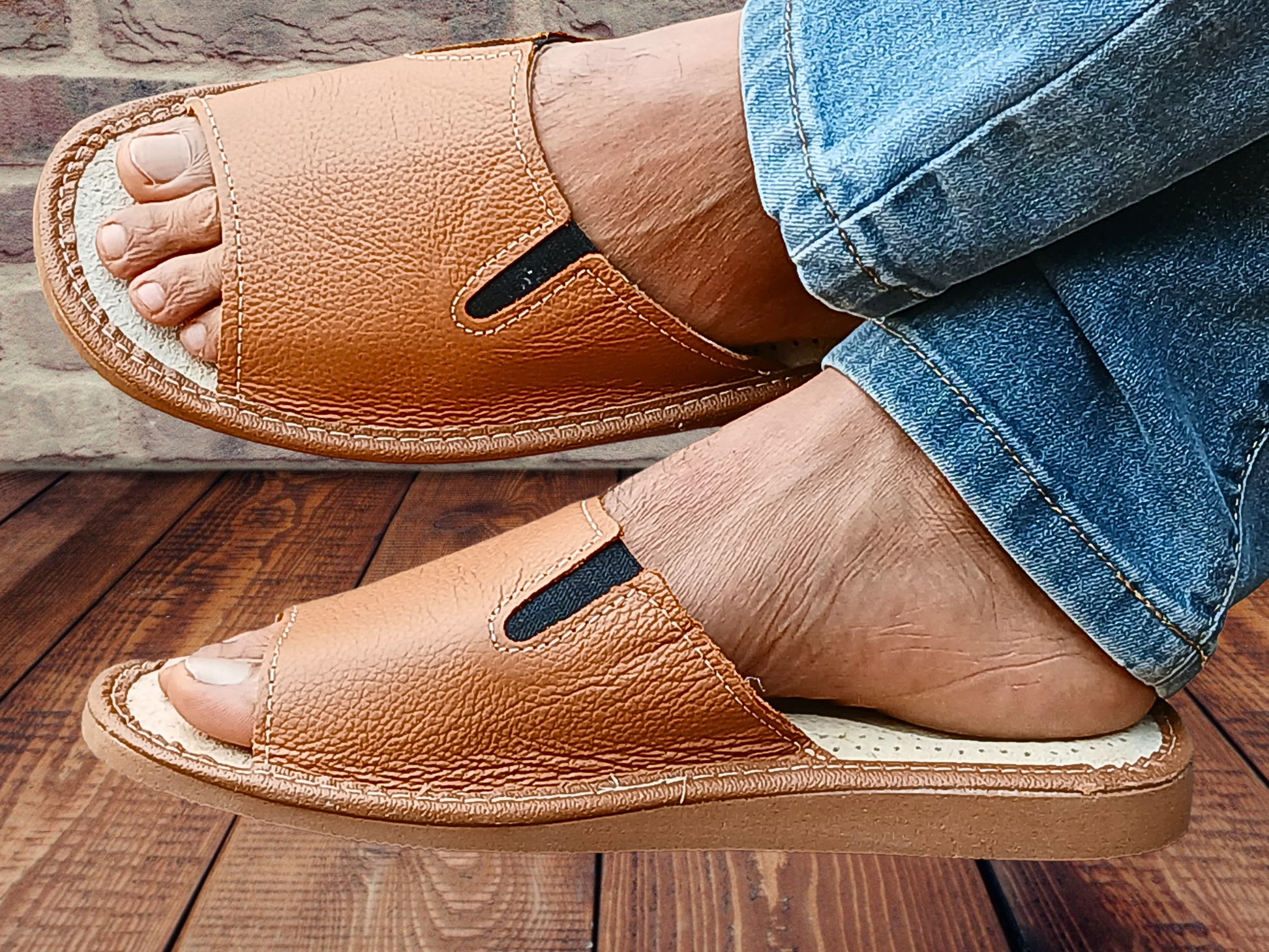 Handmade soft leather barefoot sandals for men in brown, slip-on house slides - The Leather Gift Co