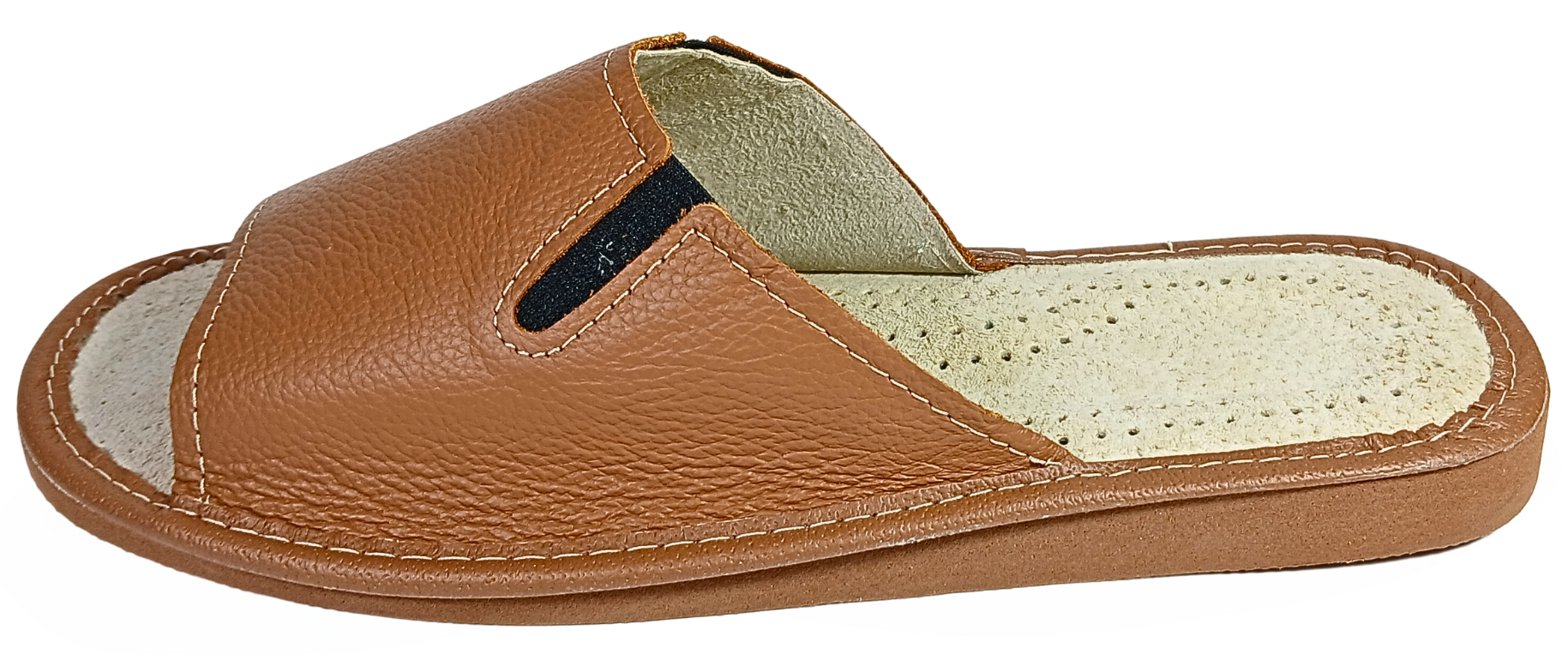 Side view of men's brown leather barefoot sandals, lightweight flexible rubber sole - The Leather Gift Co