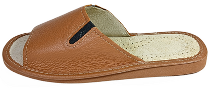 Side view of men's brown leather barefoot sandals, lightweight flexible rubber sole - The Leather Gift Co